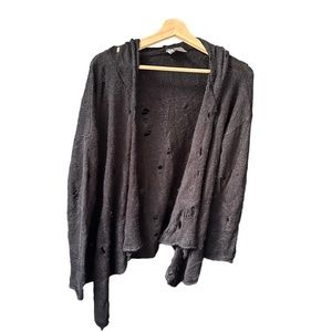 divided black distressed ripped grunge goth punk cardigan with hood size small